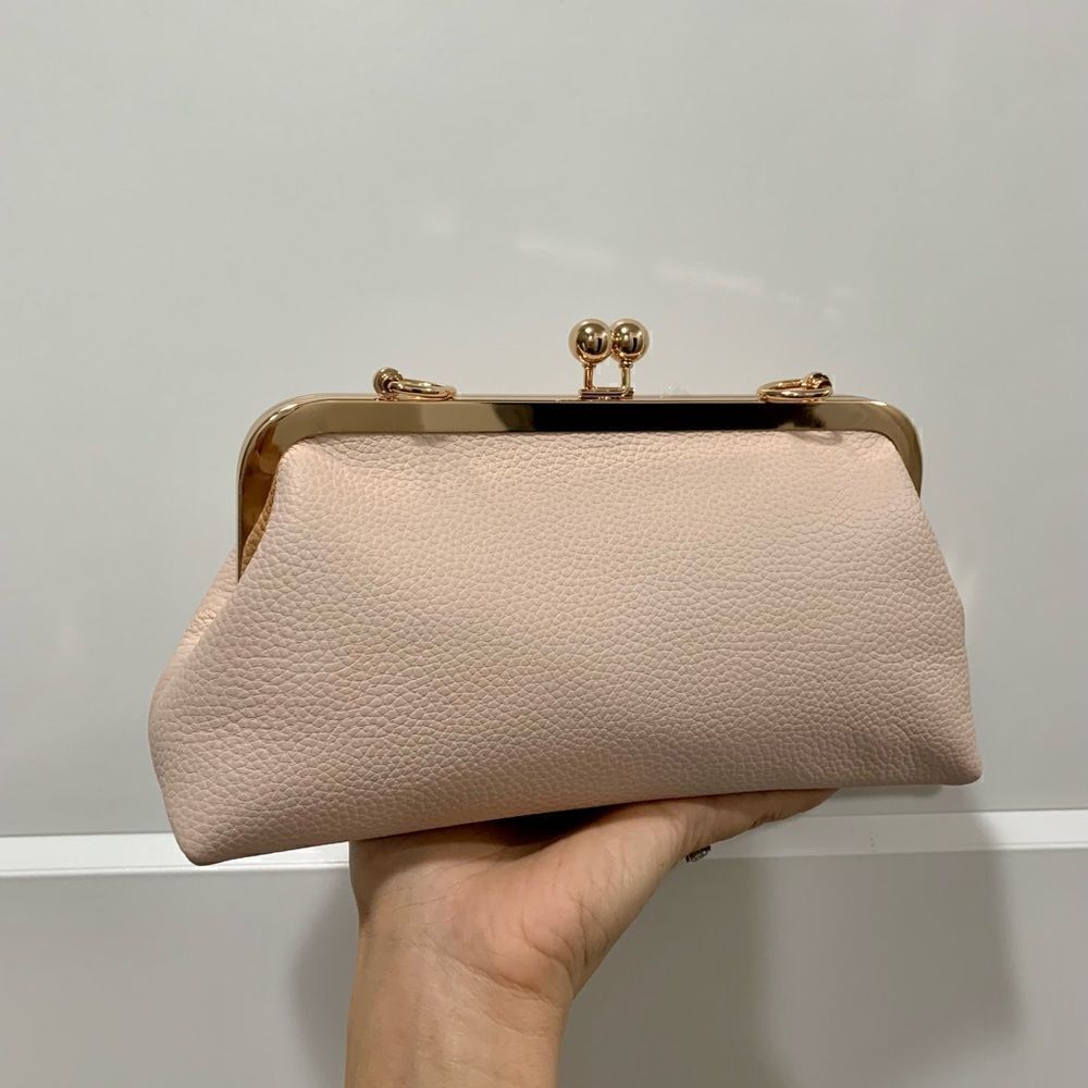 Soft Pink Genuine Pebble Leather Kisslock Clutch/Shoulder Bag/Crossbody - Picture 4 of 15
